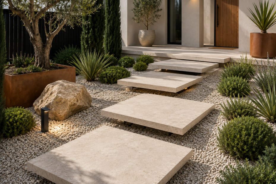 dalle d'entrée calcaire beige